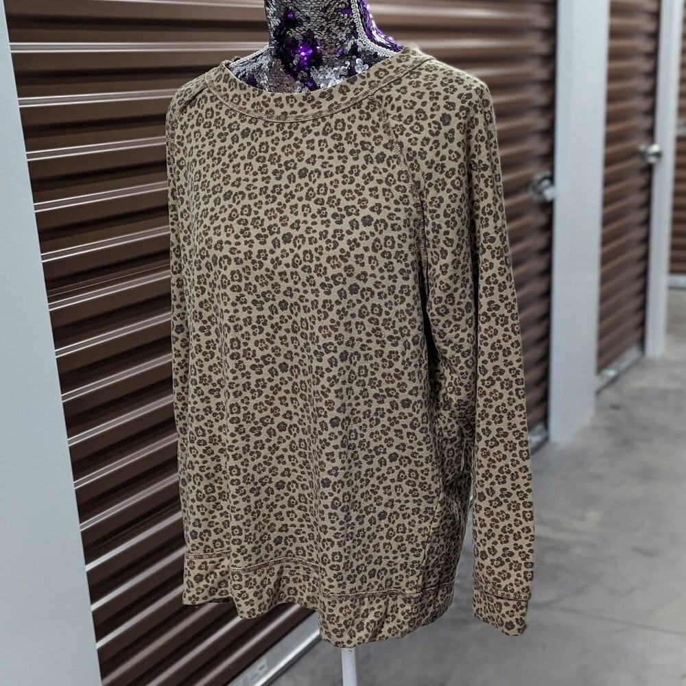 Caslon Size XL Brown Cheetah Animal Print Crewneck Sweater